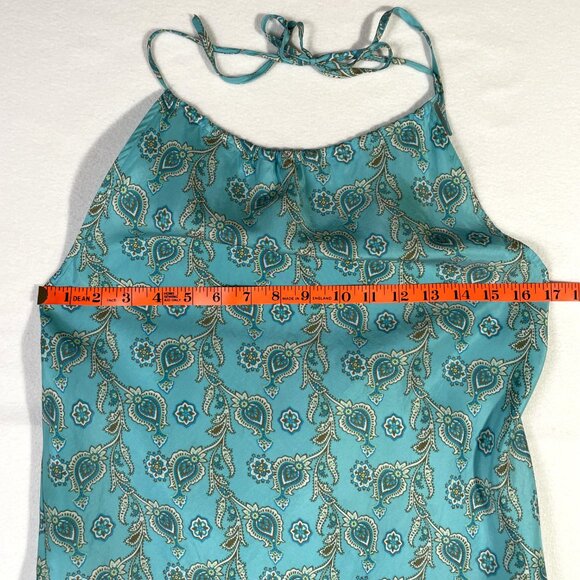 Gap Silk Halter Slip Mini Dress Vintage Y2k Size 8 Aqua Blue Green Paisley - Picture 7 of 15